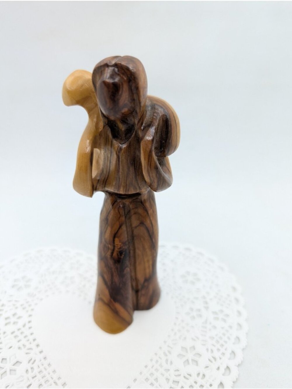 Figurine Solid Wood Hand Carved Good Shepherd Jesus Lamb 4.8"